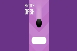 Fialové pozadie s čiernym a bielym tvarom, textom Switch Dash v ľavom hornom rohu