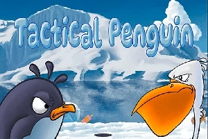 Ilustrácia smutného tučniaka a naštvaného vtáka s ľadovým pozadím a nápisom Tactical Penguin