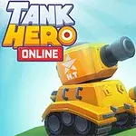 Žltý kreslený tank s veľkým kanónom na modrom pozadí so slnečnými lúčmi