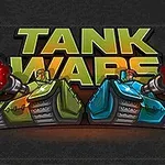 Ilustrácia dvoch farebných tankov, zeleného a modrého, ktoré strieľajú z kanónov s nápisom Tank Wars v pozadí