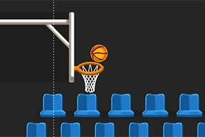 Basketbalová lopta padajúca do koša pred radom modrých sedadiel