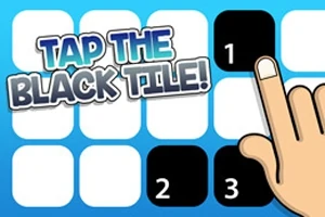 Ruka ukazujúca prstom na čierny štvorček s číslom na farebnom pozadí s nápisom Tap the Black Tile!