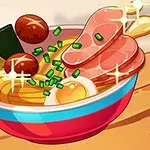 Miska rezancov s plátkami mäsa, vajcom, hubami, riasou, posypaná cibuľkou a vývarom so žiarivými efektmi