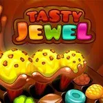 Nadpis Tasty Jewel s farebnými písmenami a vyobrazením zmrzlinových kopčekov s posypom na pozadí sladkostí