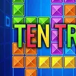 Farebné bloky rôznych tvarov na modrom pozadí s nápisom TEN TRIX v strede