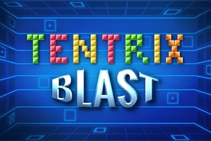 Farebný nápis TENTRIX BLAST na modrom pozadí s jemnými geometrickými vzormi