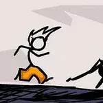 The Fancy Pants Adventure: World 1 Čiernobiela kreslená postavička s oranžovými nohavicami beží pred čiernou príšerou so zubatými ústami