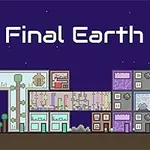 Mesto s pixelovou grafikou s futuristickými budovami na tmavomodrom pozadí s nápisom The Final Earth 2