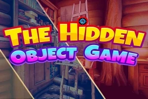 Farebné pozadie s nápisom „The Hidden Object Game“ a obrazmi interiéru domu s množstvom predmetov