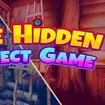 Farebné pozadie s nápisom „The Hidden Object Game“ a obrazmi interiéru domu s množstvom predmetov