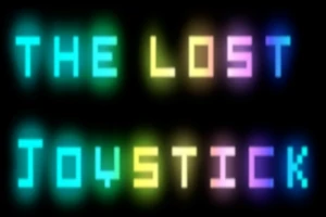 Svetelné písmo v dúhových farbách na čiernom pozadí vytvára nápis THE LOST JOYSTICK