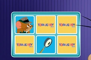 The Tom and Jerry Show: Memory Mischief Animovaná myš v kabáte a klobúku v okne vedľa štyroch okien s nápisom Tom Jerry show a jedným oknom so zväčšovacím sklom