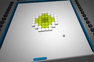 3D mriežka s farebnými kockami uprostred, okolo ktorých je guľôčka a dolná plošina