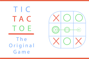 Nápis TIC TAC TOE vedľa hernej mriežky s krúžkami a krížikmi