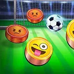 Farebné emotikony na futbalovom ihrisku s loptou a bránkou v pozadí