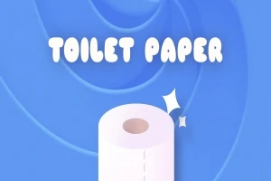 Valec toaletného papiera na modrom pozadí s textom TOILET PAPER a trblietkami