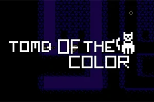Čierne pozadie s fialovými detailmi a bielym textom Tome of the Color sprevádzaným obrázkom mačky