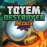 Farebný totem s osvetlenými očami a grafikou textu na pozadí džungle