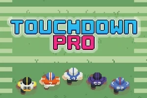Hráči v rôznofarebných dresoch stoja pod textom Touchdown Pro na trávnatej ploche ihriska