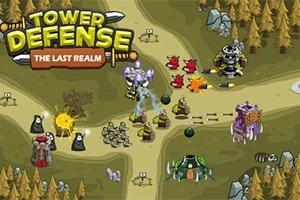 Farebná grafika s vežami a postavičkami na hernej mape s textom Tower Defense: The Last Realm