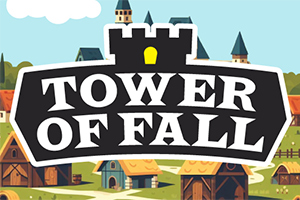 Ilustrácia dediny s vežami v pozadí a nadpisom Tower of Fall v popredí