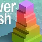 Farebná pyramídová veža pozostávajúca z farebných blokov na modrozelenom pozadí s textom tower rush
