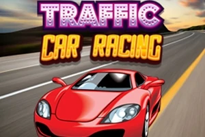 Červené športové auto na ceste s nápisom Traffic Car Racing v pozadí