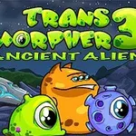 Tri farebné mimozemské postavičky stoja pred kozmickou scenériou s nápisom Transmorpher 3 Ancient Alien