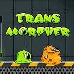 Dvaja farební príšerkovia stoja vedľa kontajnera s rádioaktívnou látkou v industriálnom prostredí so žiarivo zeleným nápisom Trans Morpher