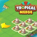 Lev so šperkom na krku vedľa skupiny králikov na zelenej poli s logom Tropical Merge