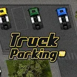 Nad parkoviskom s tromi farebnými nákladnými autami je zobrazený text Truck Parking Pro