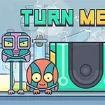 Veselá ilustrácia s tromi farebnými komickými postavičkami v laboratóriu a nápisom TURN ME ON