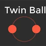 Na tmavosivom pozadí sú dva oranžové kruhy spojené oblúkom a nad nimi je biely nápis Twin Ball