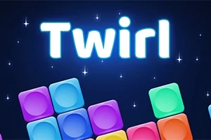 Nápis Twirl nad farebnými blokmi na hviezdnom pozadí