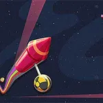 Na tmavomodrom pozadí s hviezdami sa nachádza farebná raketa s pripojenou guľou a text TWISTY LINES