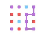 Matica s farebnými bodkami, kde fialová línia spája niektoré z bodiek