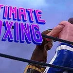 Dvaja boxeri zápasia v ringu s nápisom Ultimate Boxing v popredí