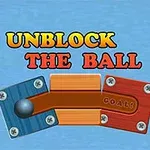 Nápis UNBLOCK THE BALL nad ilustráciou skladačky s farebnými štvorcami a kovovou guľôčkou