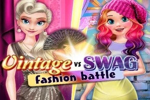 Dve kreslené postavy oblečené v módnych štýloch vintage a swag s textom Vintage vs Swag fashion battle