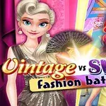 Dve kreslené postavy oblečené v módnych štýloch vintage a swag s textom Vintage vs Swag fashion battle