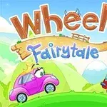 Dve kreslené autá, ružové s korunkou a červené s rytierskou prilbou a štítom, sú na kopcovitej krajine pod modrou oblohou s nápisom Wheely 6 Fairytale