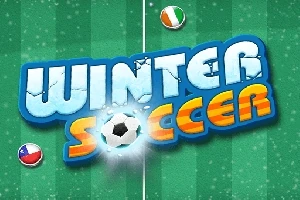 Nápis Winter Soccer s futbalovou loptou na zelenom pozadí s vlajkovými znakmi