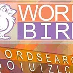 Farebný obrázok s logom, ktoré obsahuje bieleho vtáka s červenou čiapkou a nápis WORD BIRD na fialovom a oranžovom pozadí