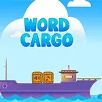 Fialová nákladná loď na mori s dvoma drevenými debničkami a modrým nápisom WORD CARGO nad ňou