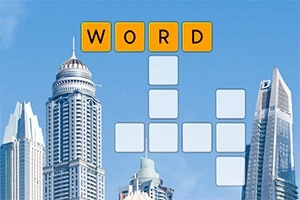 Budovy mesta sú zobrazené na pozadí krížovky so slovom WORD v hornej časti
