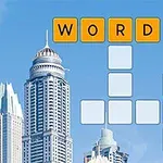 Budovy mesta sú zobrazené na pozadí krížovky so slovom WORD v hornej časti