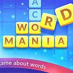 Muž s palcom hore vedľa písmen tvoracich slová „WORD“ a „MANIA“ na modrom pozadí