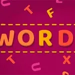 Farebné slovo „WORDIE“ na ružovom pozadí s náhodne rozmiestnenými písmenami