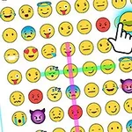 Emoji tváre rôznych výrazov zoradené v mriežke s rukou na jednej z nich
