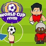 Štylizovaná futbalová ilustrácia s postavami v rôznych dresoch a stredovým logom s nápisom World Cup Fever